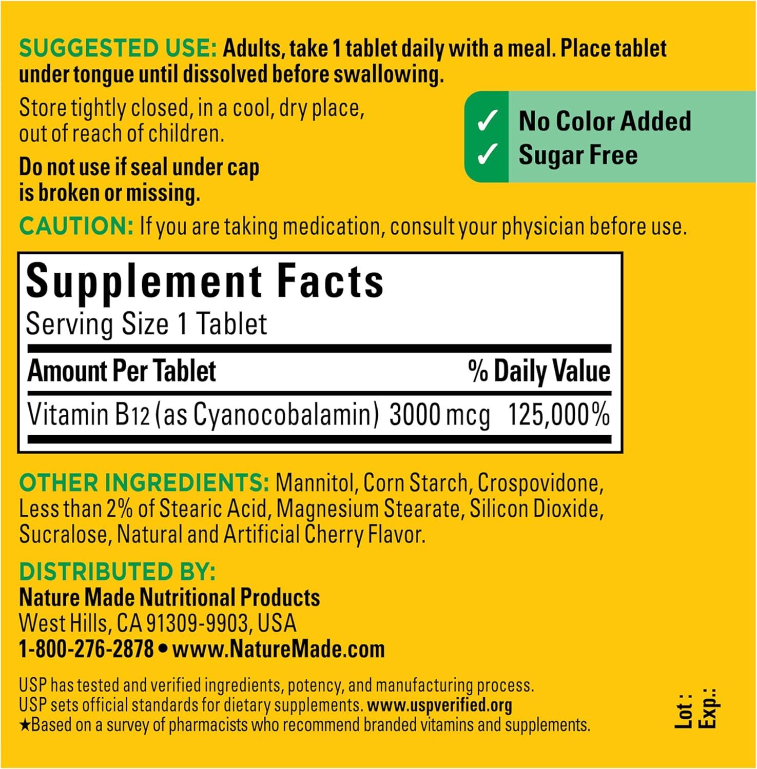 image:imageNature Made Vitamin B12 3000 mcg Easy to Take Sublingual B12 for Energy Metabolism Support 40 Sugar Free Fast Dissolve Tablets 40 Day Supply