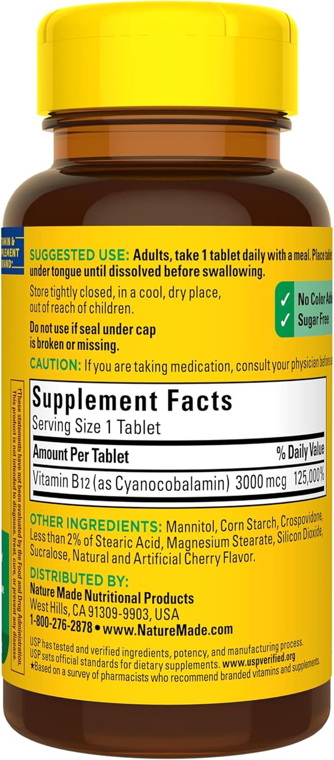 image:imageNature Made Vitamin B12 3000 mcg Easy to Take Sublingual B12 for Energy Metabolism Support 40 Sugar Free Fast Dissolve Tablets 40 Day Supply