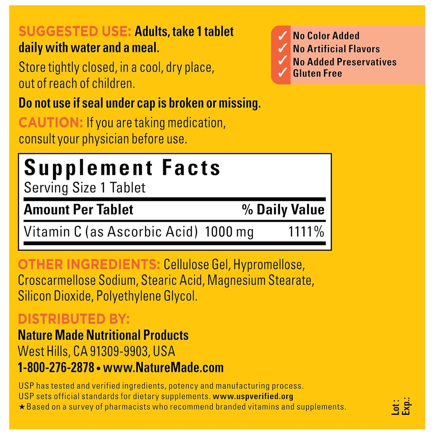 image:imageNature Made Vitamin C 1000 mg Extra Strength Dietary Supplement for Immune Support 100 Tablets 100 Day Supply300 Count Pack of 1