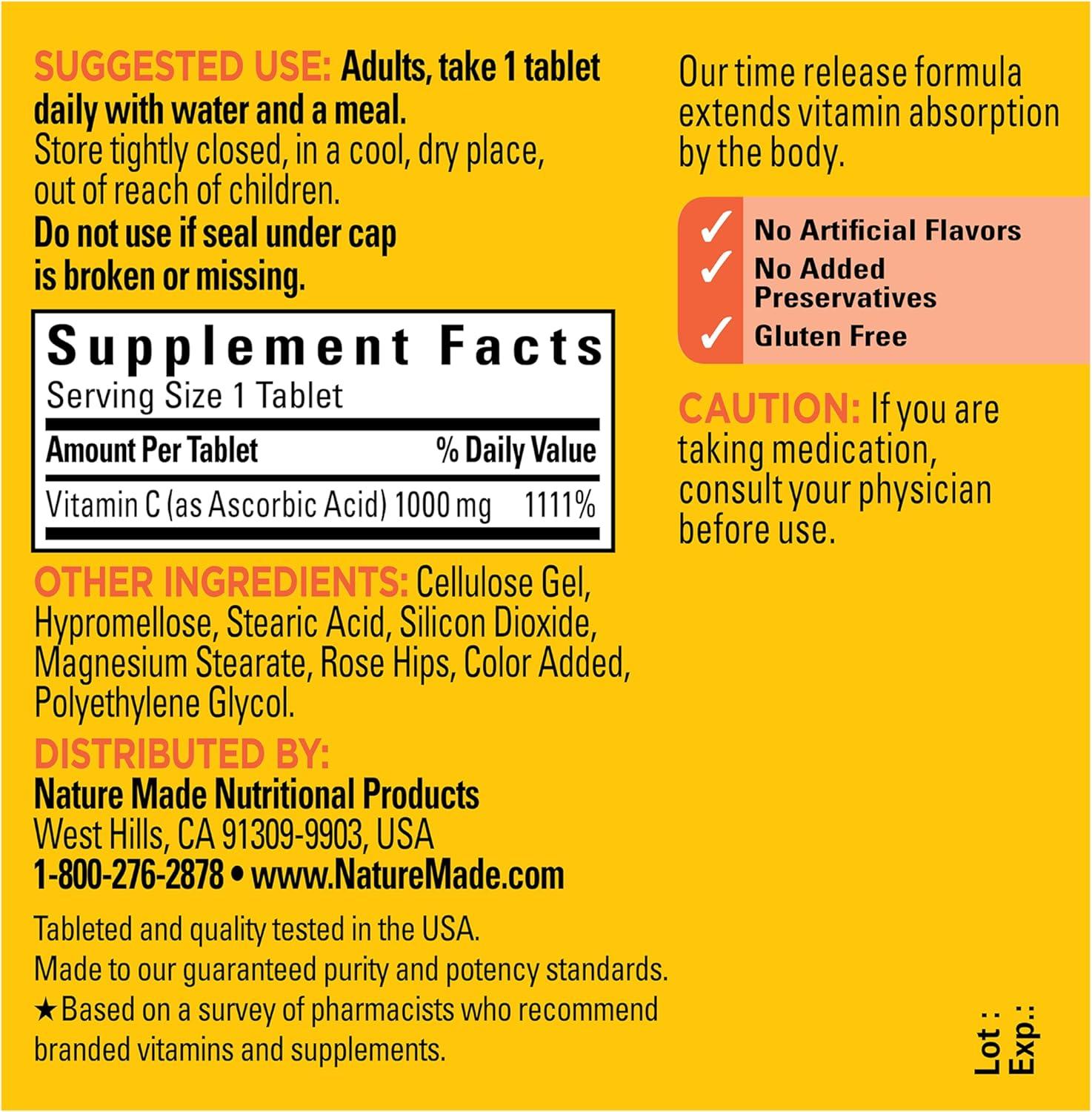 image:imageNature Made Vitamin C 1000mg with Rose Hips Dietary Vitamin C Supplement for Immune Support 60 Time Release Tablets 60 Day Supply