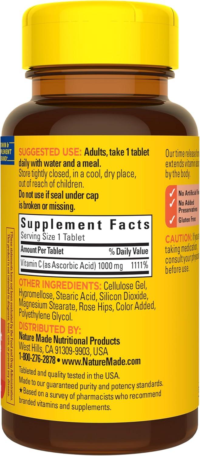 image:imageNature Made Vitamin C 1000mg with Rose Hips Dietary Vitamin C Supplement for Immune Support 60 Time Release Tablets 60 Day Supply