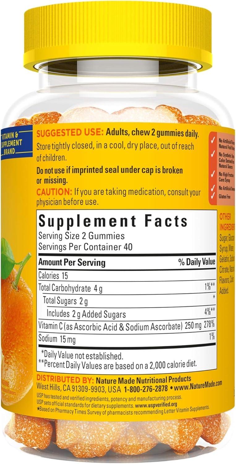 image:imageNature Made Vitamin C 250 mg Per Serving Dietary Supplement for Immune Support Vitamin C Gummies for Adults 150 Gummies 75 Day SupplyNo Artificial Sweeteners
