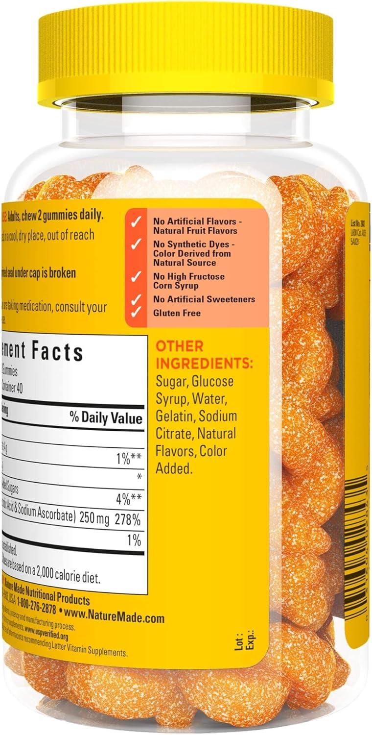 image:imageNature Made Vitamin C 250 mg Per Serving Dietary Supplement for Immune Support Vitamin C Gummies for Adults 150 Gummies 75 Day SupplyNo Artificial Sweeteners