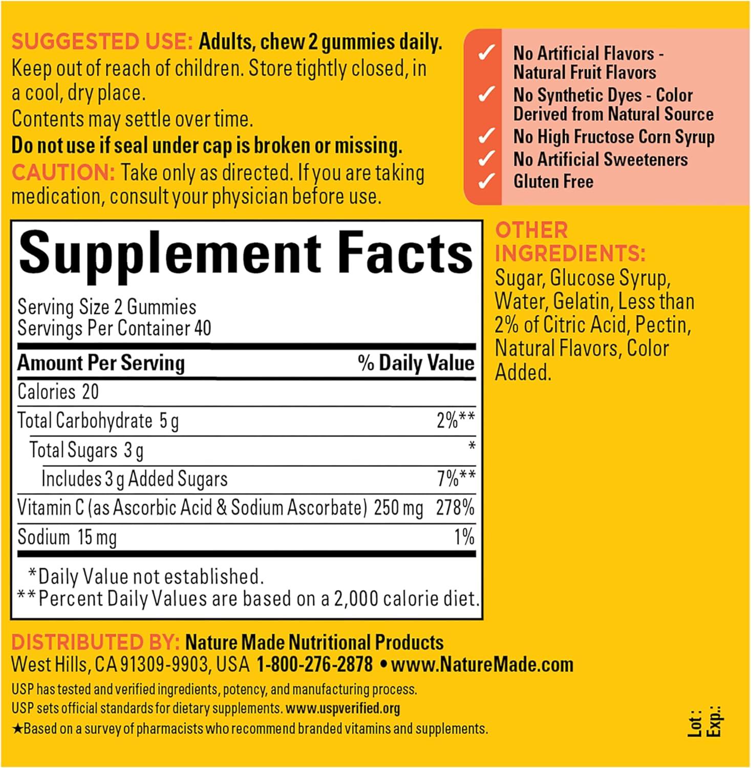 image:imageNature Made Vitamin C 250 mg Per Serving Dietary Supplement for Immune Support Vitamin C Gummies for Adults 150 Gummies 75 Day SupplyTangerine