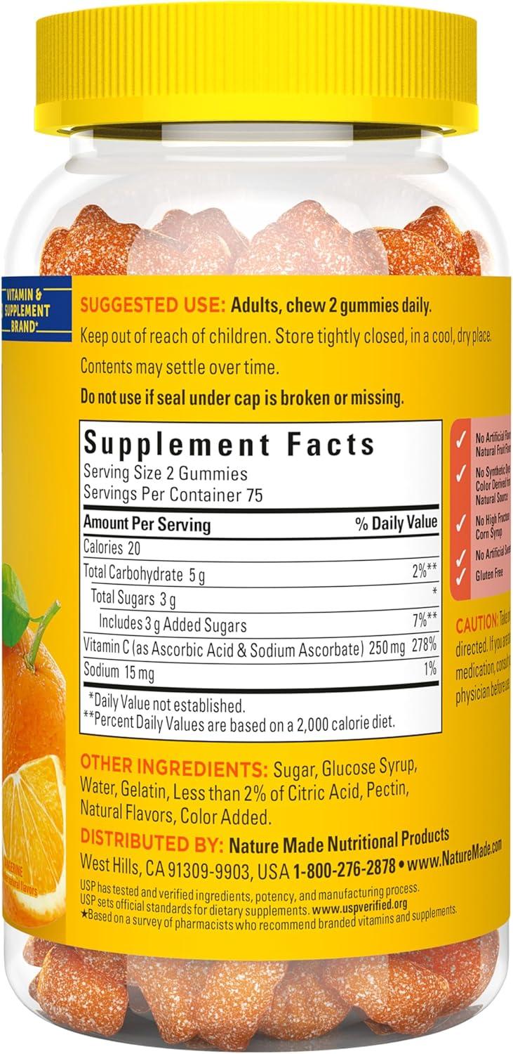 image:imageNature Made Vitamin C 250 mg Per Serving Dietary Supplement for Immune Support Vitamin C Gummies for Adults 150 Gummies 75 Day SupplyTangerine