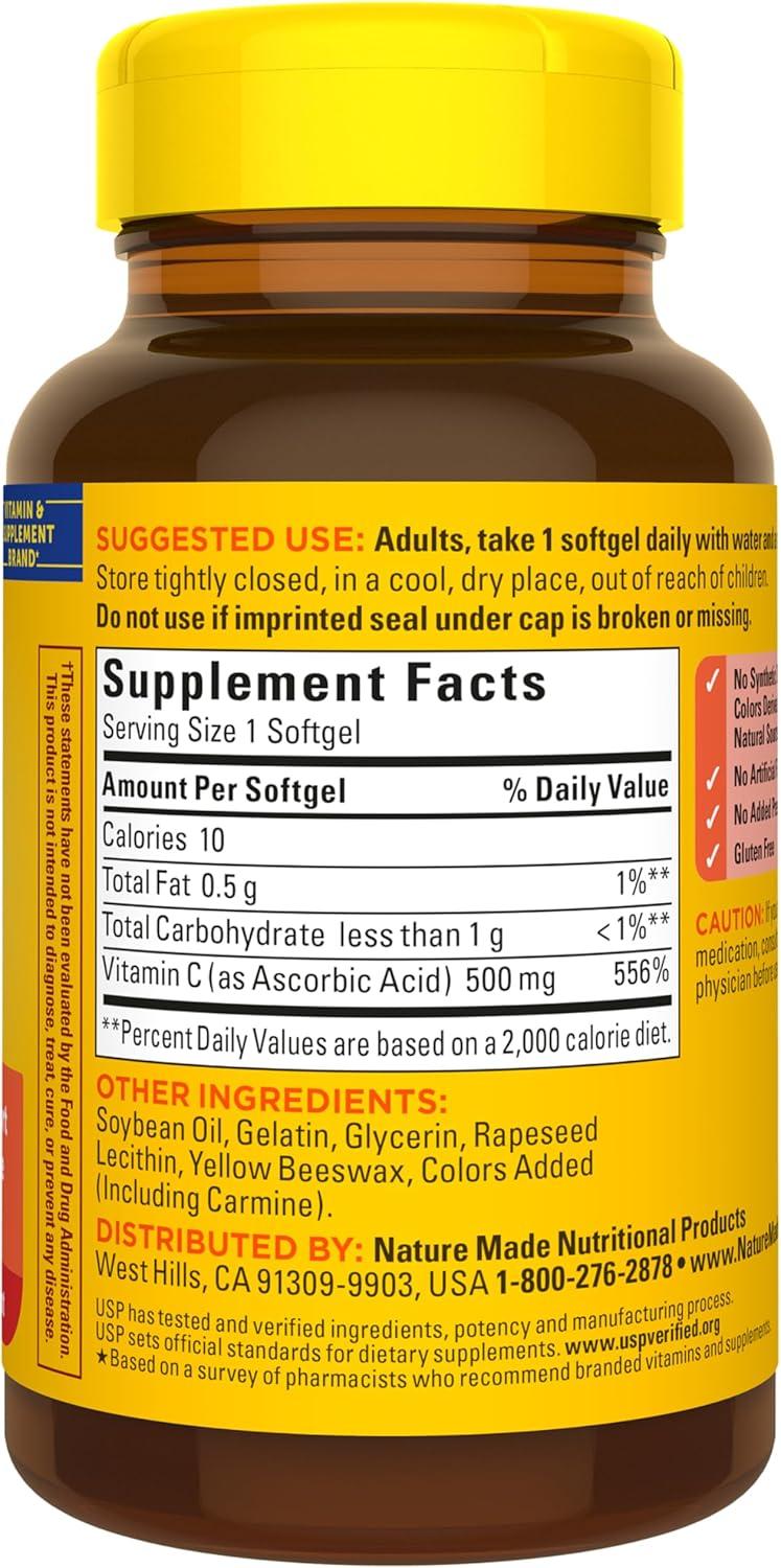 image:imageNature Made Vitamin C 500 mg Dietary Vitamin C Supplement for Immune Support 60 Softgels 60 Day Supply60 Count Pack of 1