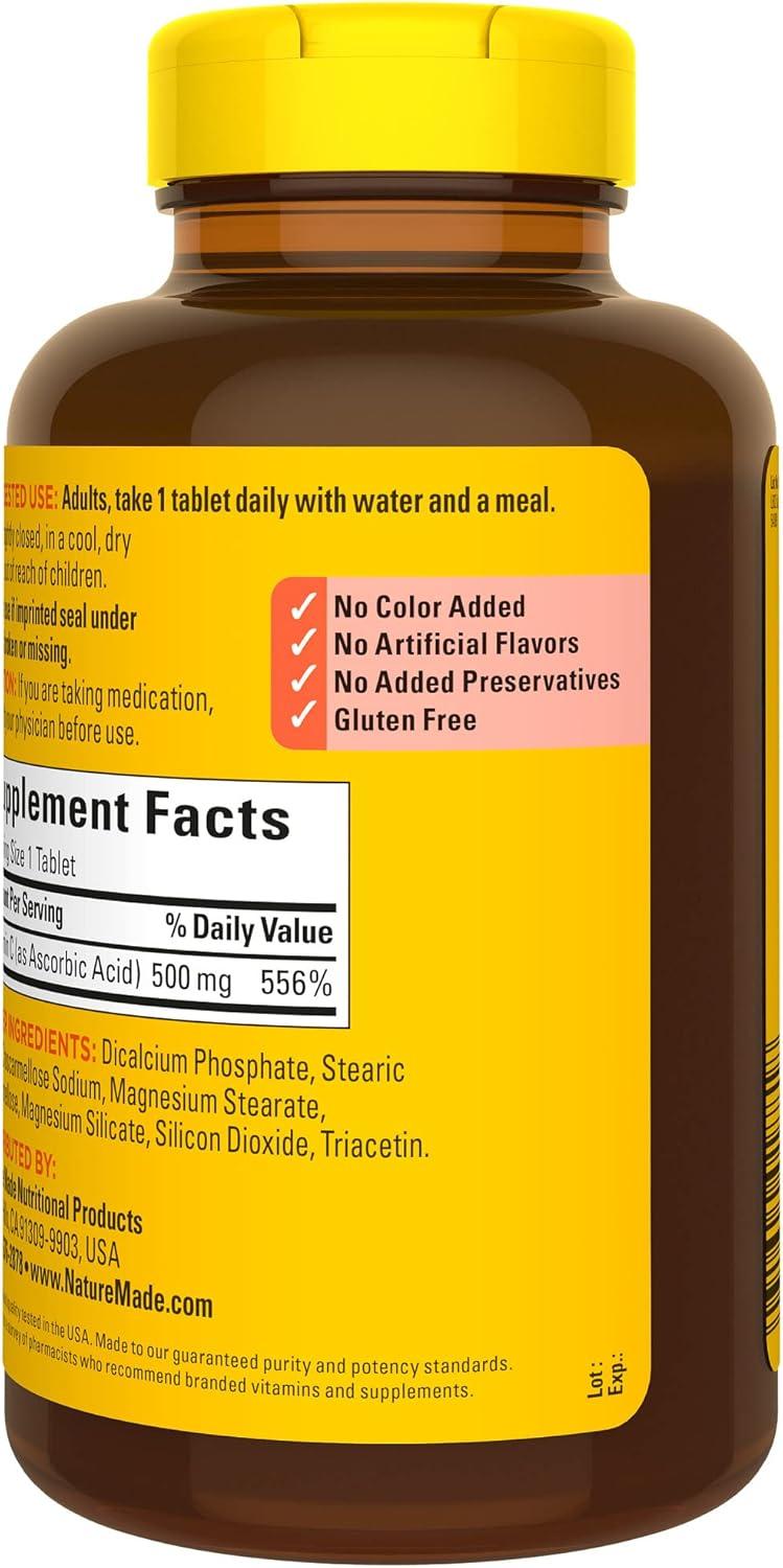 image:imageNature Made Vitamin C 500 mg Tablets Dietary Supplement Vitamin C for Immune Support 100 Tablets 100 Day Supply500 Count Pack of 1