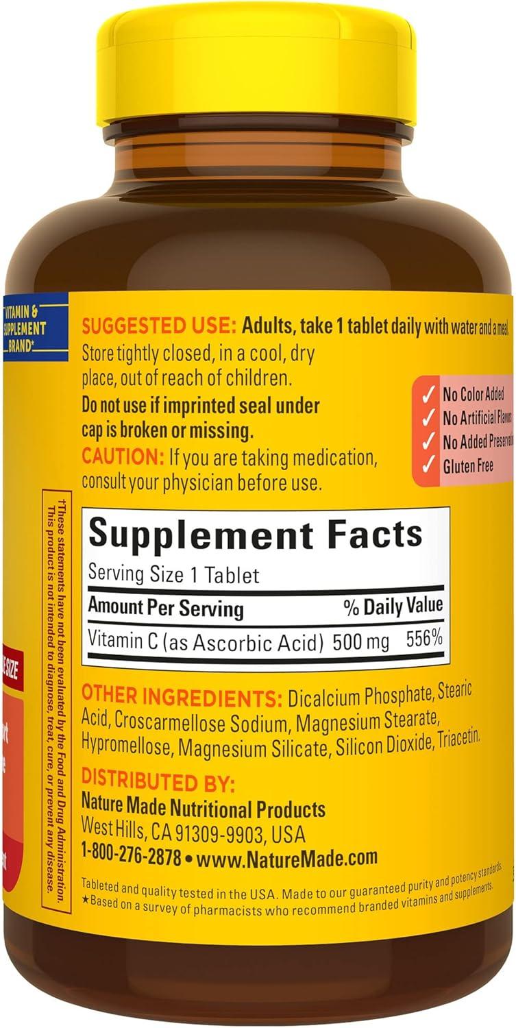 image:imageNature Made Vitamin C 500 mg Tablets Dietary Supplement Vitamin C for Immune Support 100 Tablets 100 Day Supply500 Count Pack of 1