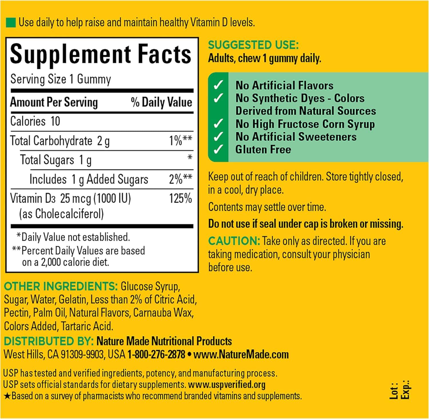 image:imageNature Made Vitamin D3 1000 IU Gummies Bone Teeth Muscle and Immune Health Support 90 Day Supply 90 Vitamin D Gummies for Adults