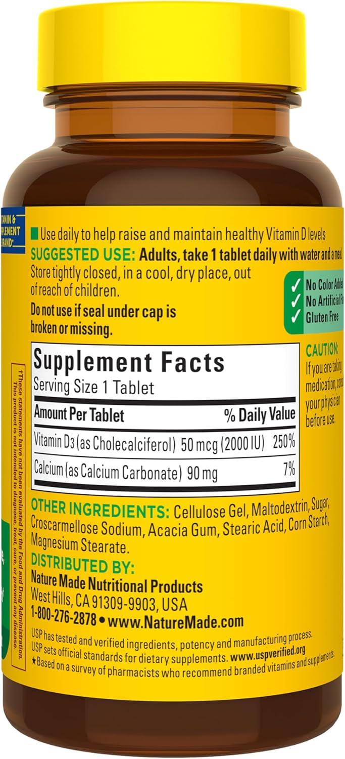 image:imageNature Made Vitamin D3 2000 IU 50 mcg Vitamin D Supplement for Bone Teeth Muscle and Immune Health Support 100 Tablets 100 Day Supply100 Count Pack of 1