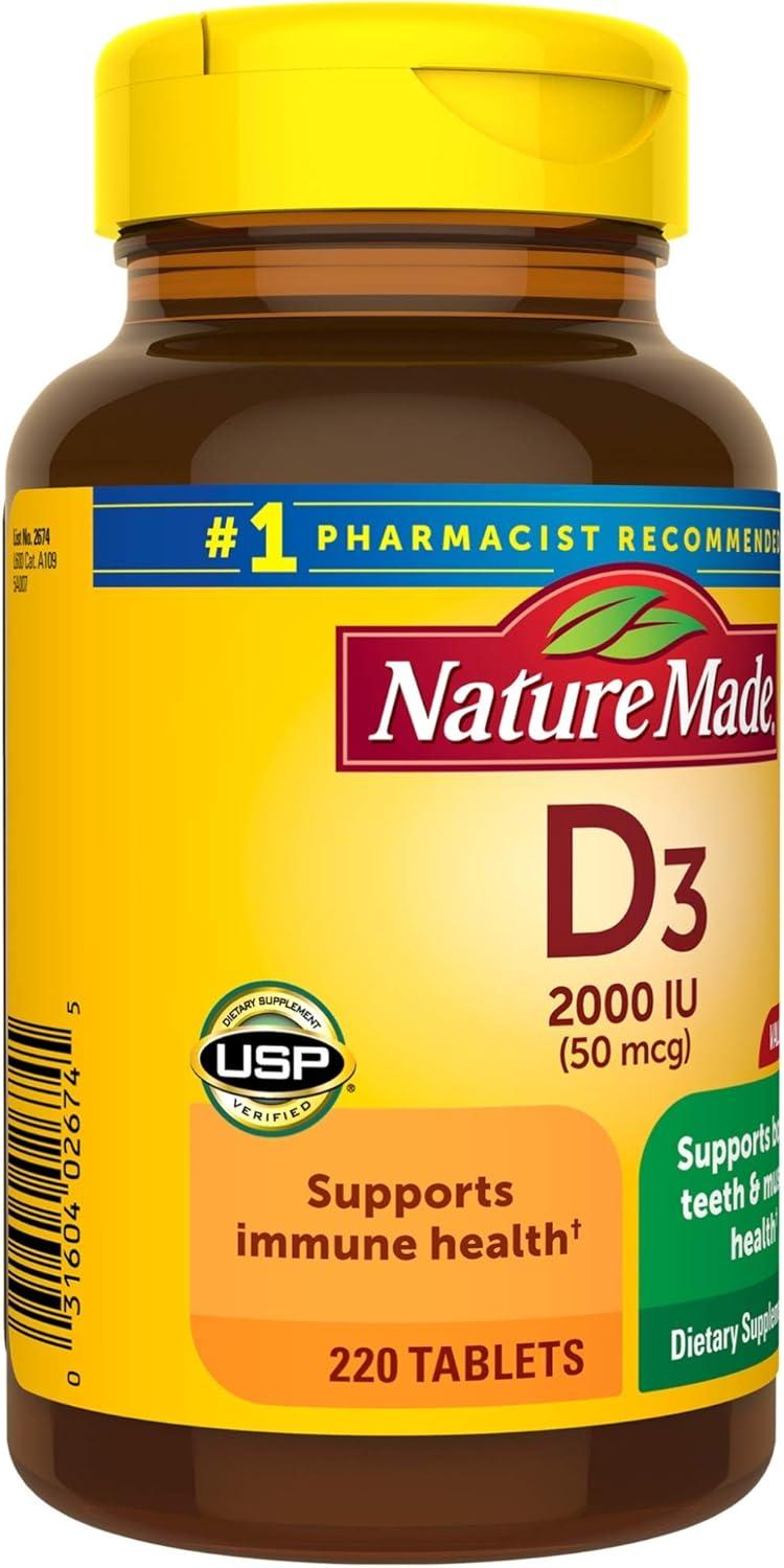 image:imageNature Made Vitamin D3 2000 IU 50 mcg Vitamin D Supplement for Bone Teeth Muscle and Immune Health Support 100 Tablets 100 Day Supply220 Count Pack of 1