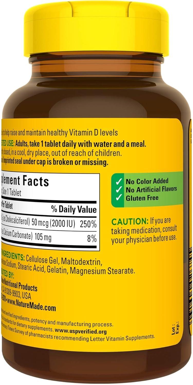 image:imageNature Made Vitamin D3 2000 IU 50 mcg Vitamin D Supplement for Bone Teeth Muscle and Immune Health Support 100 Tablets 100 Day Supply220 Count Pack of 1