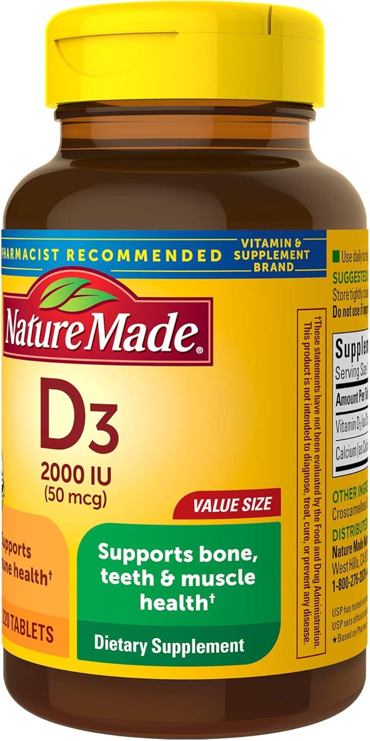 image:imageNature Made Vitamin D3 2000 IU 50 mcg Vitamin D Supplement for Bone Teeth Muscle and Immune Health Support 100 Tablets 100 Day Supply220 Count Pack of 1