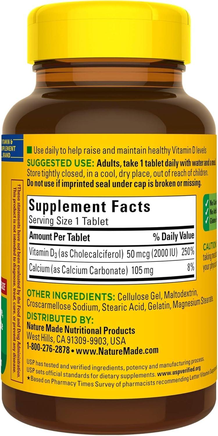 image:imageNature Made Vitamin D3 2000 IU 50 mcg Vitamin D Supplement for Bone Teeth Muscle and Immune Health Support 100 Tablets 100 Day Supply220 Count Pack of 1