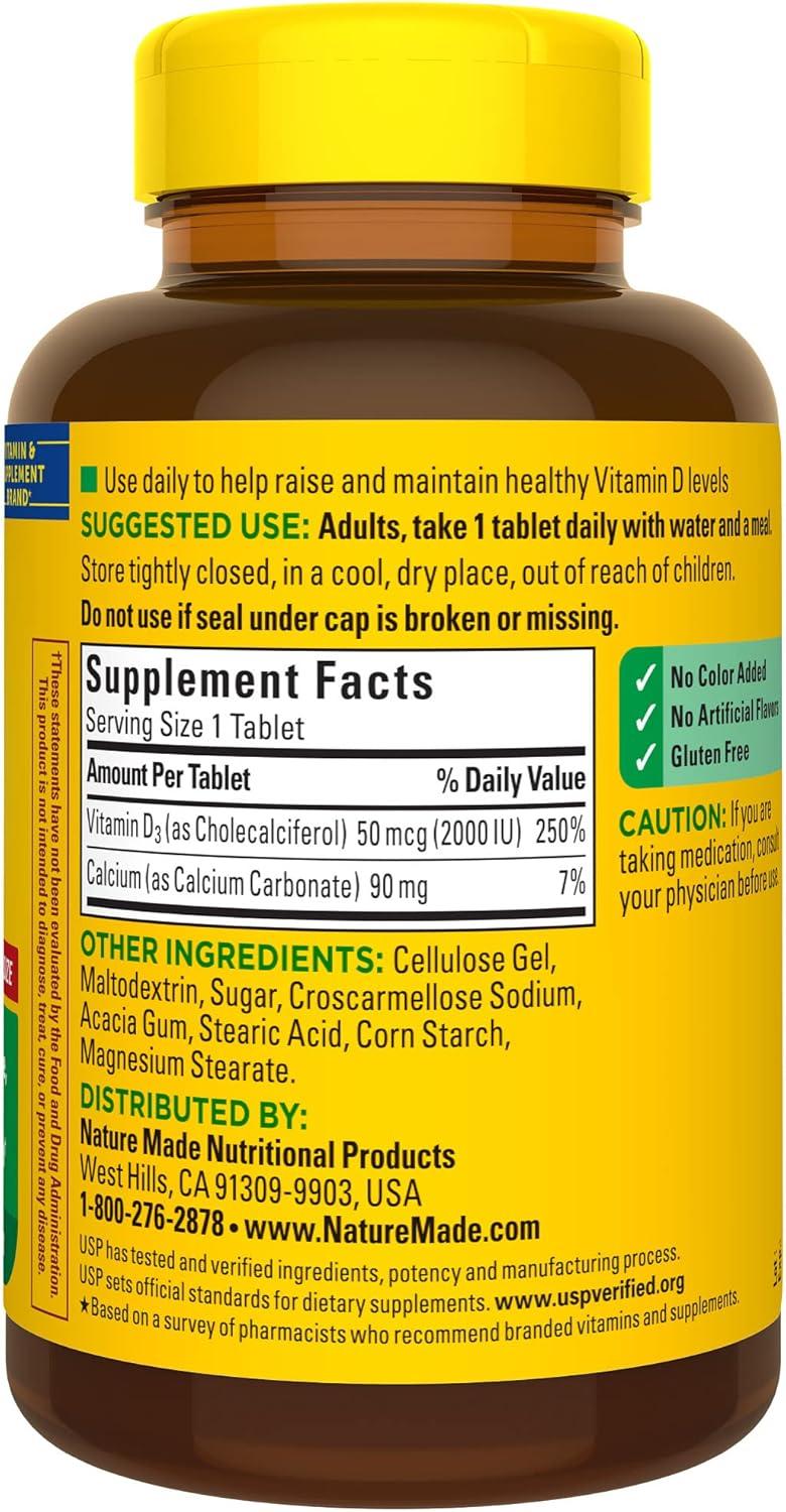 image:imageNature Made Vitamin D3 2000 IU 50 mcg Vitamin D Supplement for Bone Teeth Muscle and Immune Health Support 100 Tablets 100 Day Supply400 Count Pack of 1