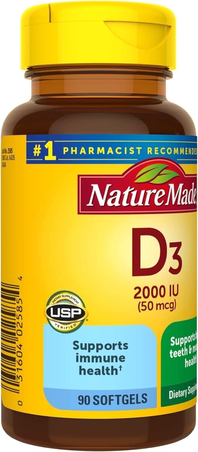 image:imageNature Made Vitamin D3 2000 IU 50 mcg Vitamin D Supplement for Bone Teeth Muscle and Immune Health Support 250 Softgels 250 Day Supply90 Count Pack of 2