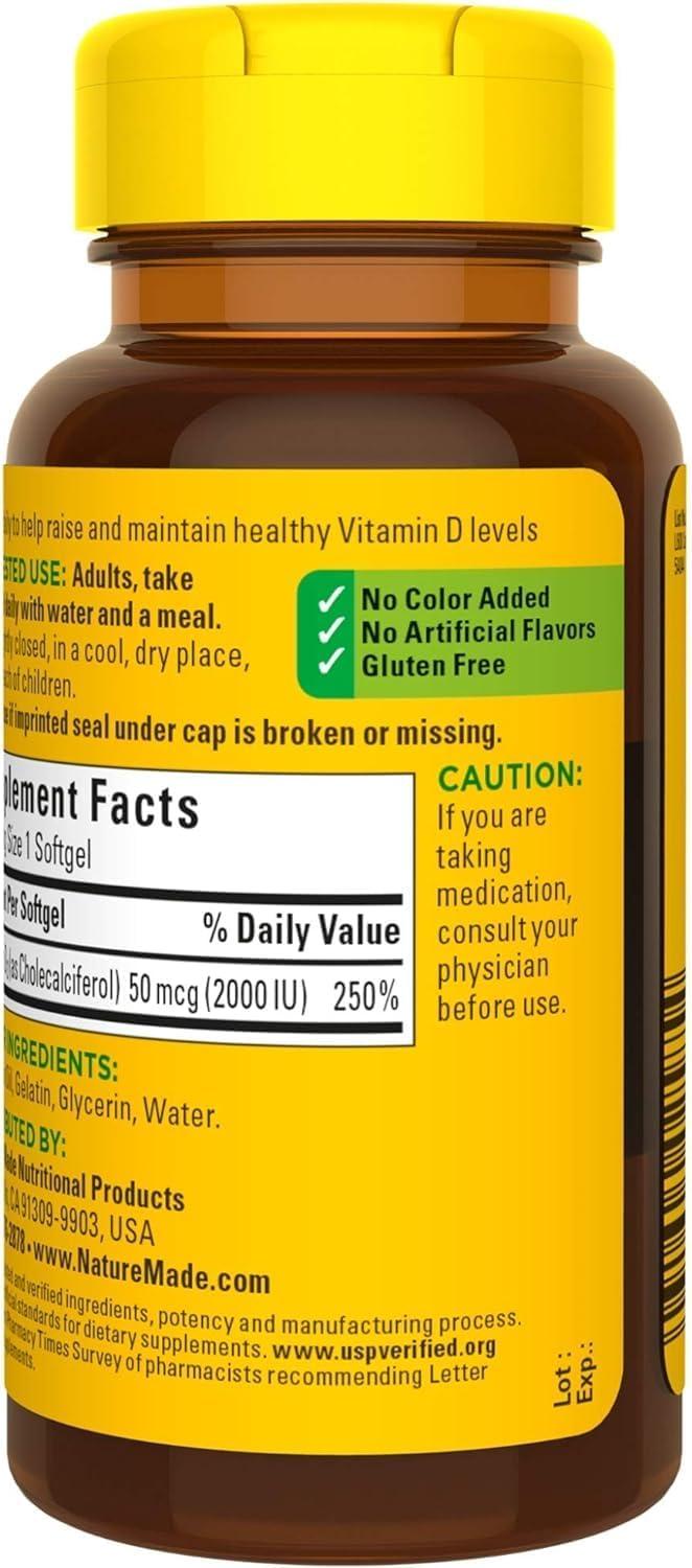 image:imageNature Made Vitamin D3 2000 IU 50 mcg Vitamin D Supplement for Bone Teeth Muscle and Immune Health Support 250 Softgels 250 Day Supply90 Count Pack of 3
