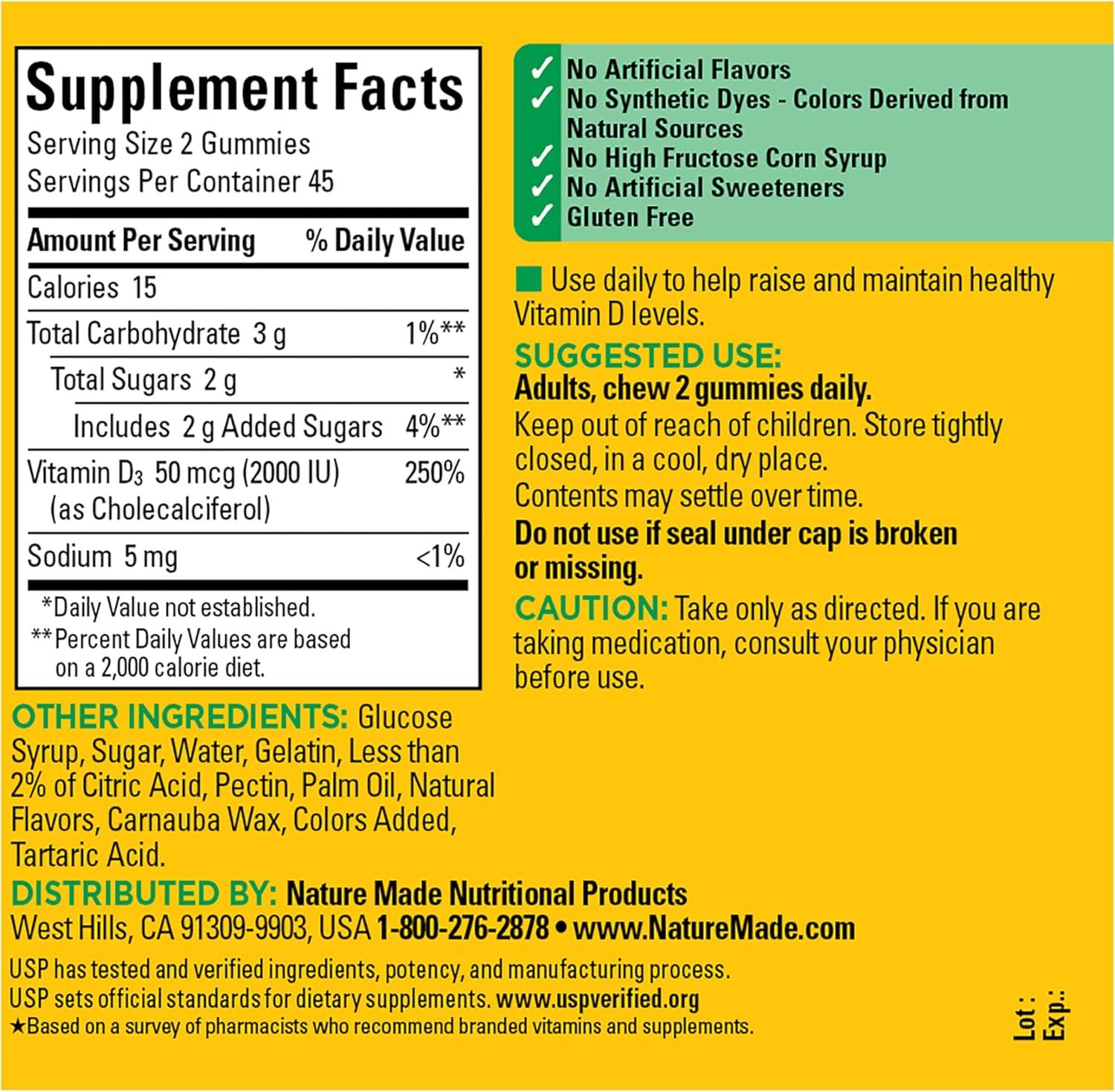 image:imageNature Made Vitamin D3 2000 IU Per Serving Gummies Bone Teeth Muscle and Immune Health Support 75 Day Supply 150 Vitamin D Gummies for AdultsStrawberry Peach Mango