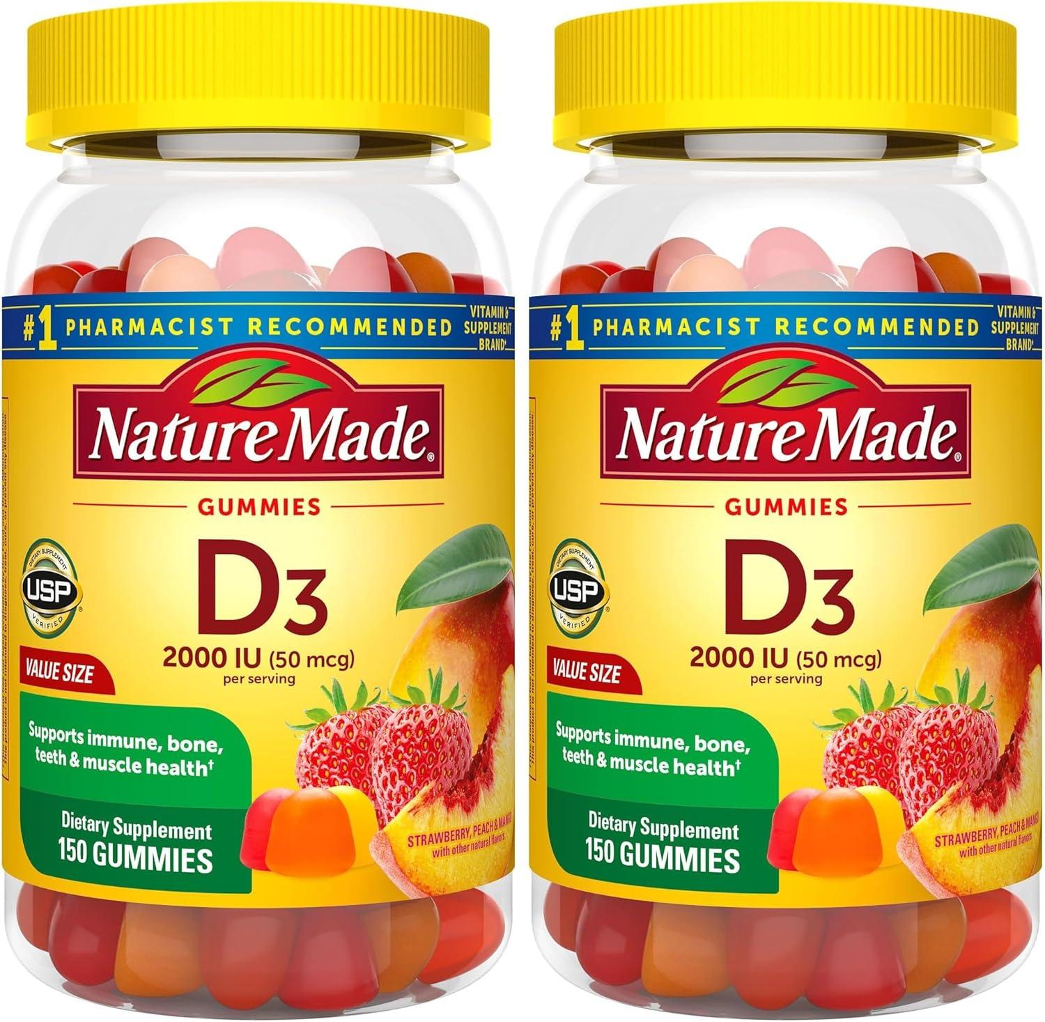 image:imageNature Made Vitamin D3 2000 IU Per Serving Gummies Bone Teeth Muscle and Immune Health Support 75 Day Supply 150 Vitamin D Gummies for AdultsStrawberry Peach Mango