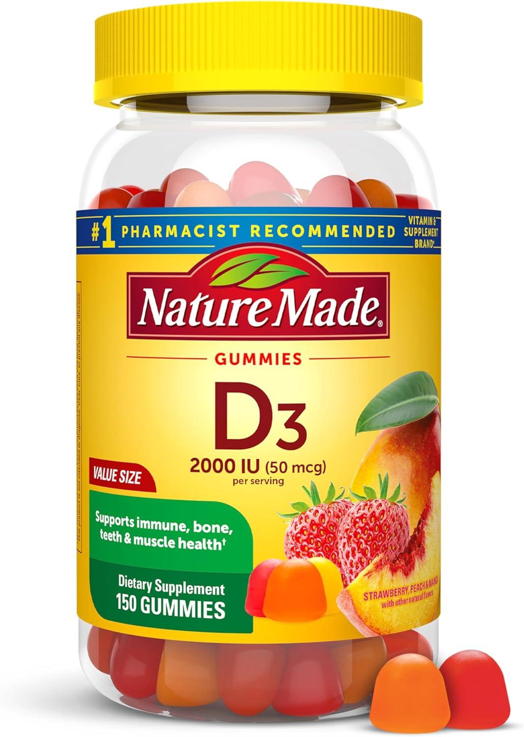image:imageNature Made Vitamin D3 2000 IU Per Serving Gummies Bone Teeth Muscle and Immune Health Support 75 Day Supply 150 Vitamin D Gummies for AdultsStrawberry Peach Mango
