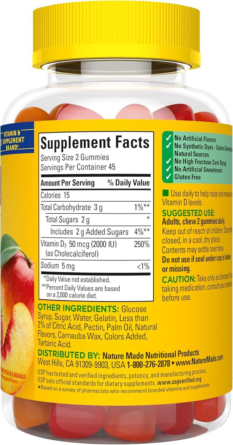 image:imageNature Made Vitamin D3 2000 IU Per Serving Gummies Bone Teeth Muscle and Immune Health Support 75 Day Supply 150 Vitamin D Gummies for AdultsStrawberry Peach Mango