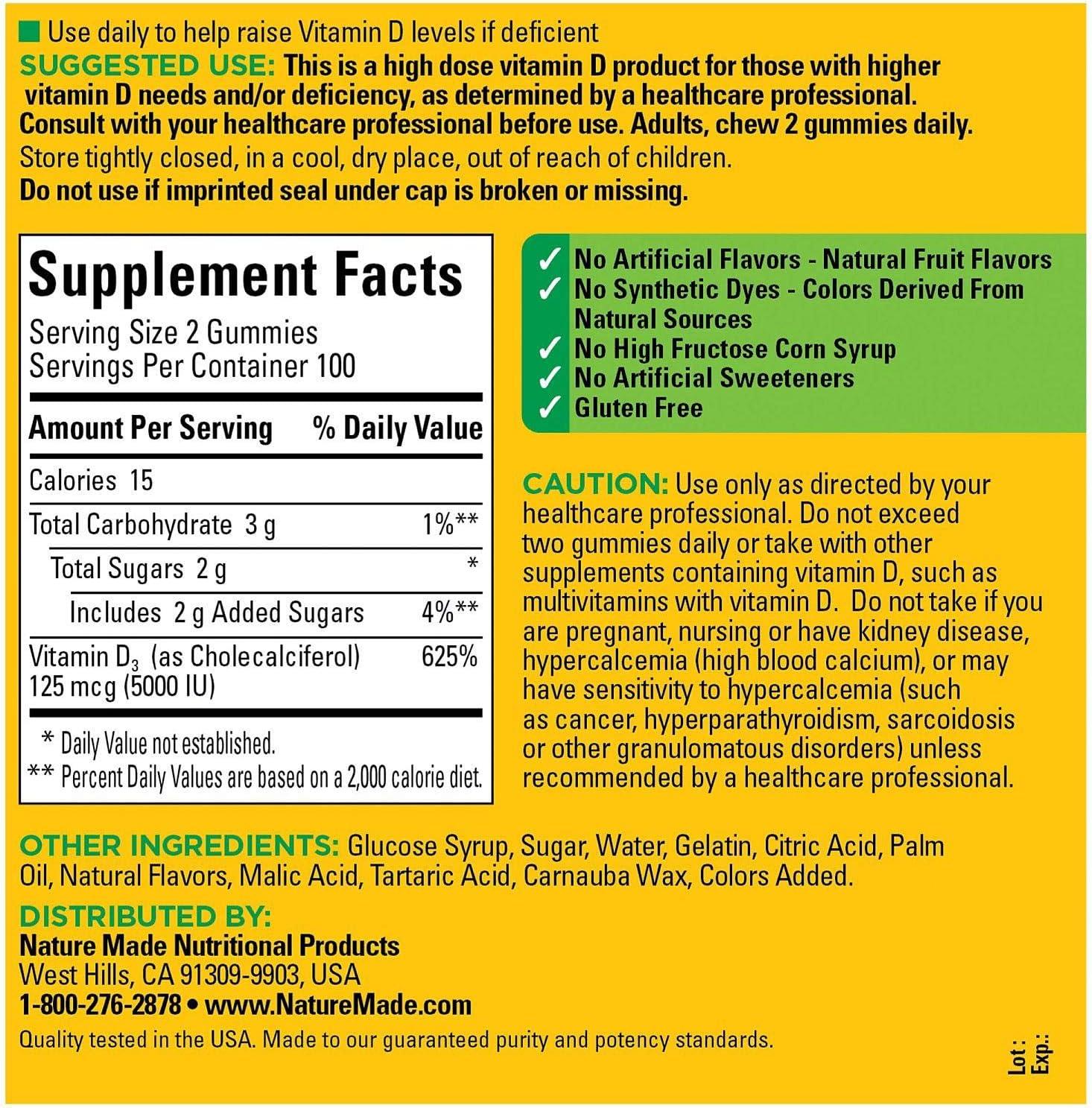 image:imageNature Made Vitamin D3 5000 IU Per Serving Gummies Extra Strength Bone and Immune Health Support 80 Vitamin D Gummies for Adults 40 Day SupplyStrawberry Peach Mango