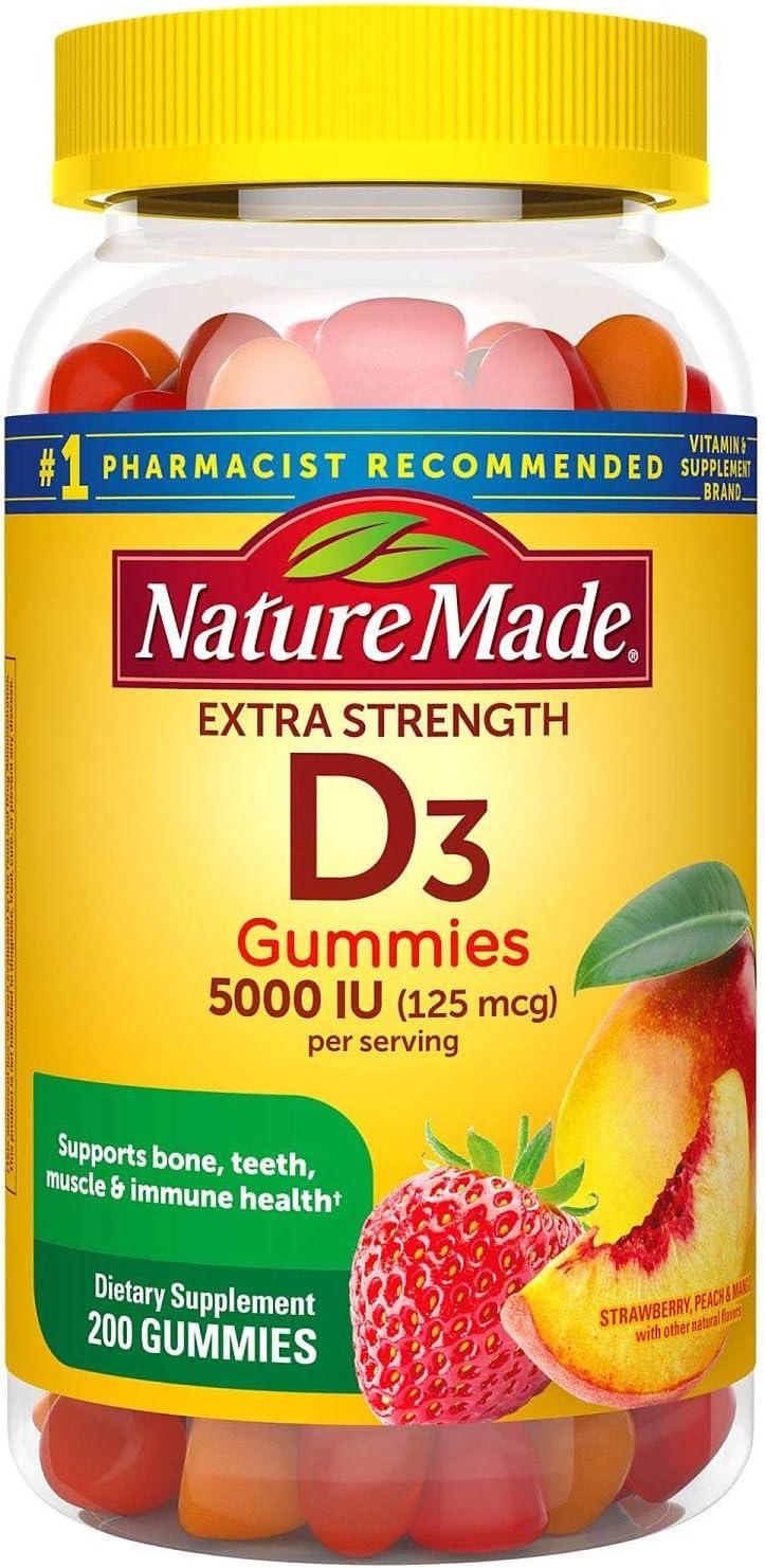 image:imageNature Made Vitamin D3 5000 IU Per Serving Gummies Extra Strength Bone and Immune Health Support 80 Vitamin D Gummies for Adults 40 Day SupplyStrawberry Peach Mango