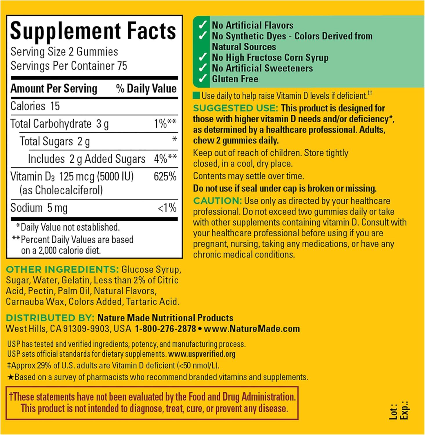 image:imageNature Made Vitamin D3 5000 IU Per Serving Gummies Extra Strength Bone and Immune Health Support 80 Vitamin D Gummies for Adults 40 Day SupplyStrawberry Peach Mango