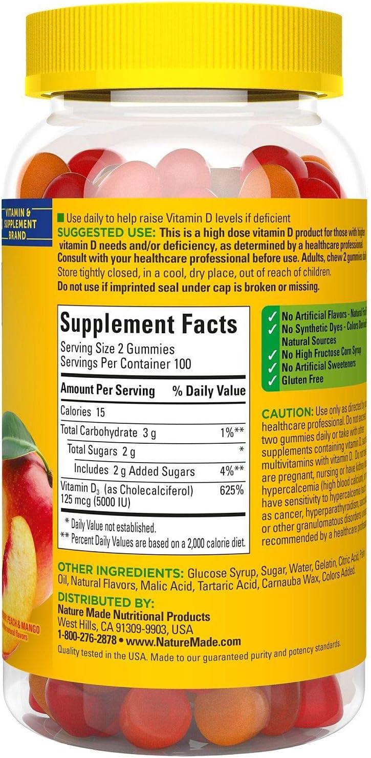 image:imageNature Made Vitamin D3 5000 IU Per Serving Gummies Extra Strength Bone and Immune Health Support 80 Vitamin D Gummies for Adults 40 Day SupplyStrawberry Peach Mango