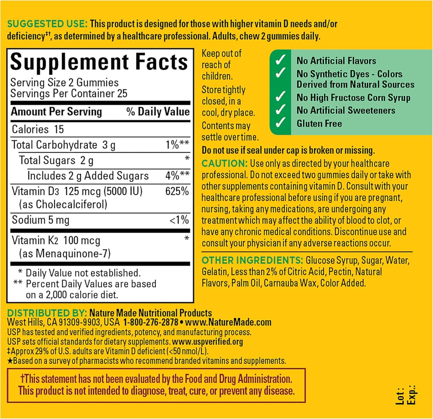 image:imageNature Made Vitamin D3 K2 Gummies Vitamin D 5000 IU Per Serving for Bone Teeth Muscle and Immune Support 50 Gummy Vitamins 25 Day Supply