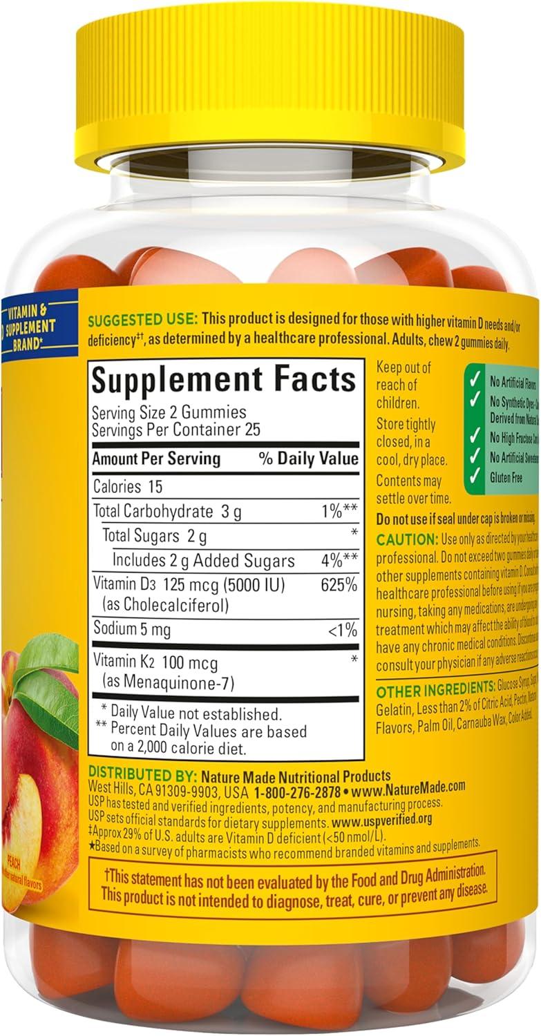 image:imageNature Made Vitamin D3 K2 Gummies Vitamin D 5000 IU Per Serving for Bone Teeth Muscle and Immune Support 50 Gummy Vitamins 25 Day Supply