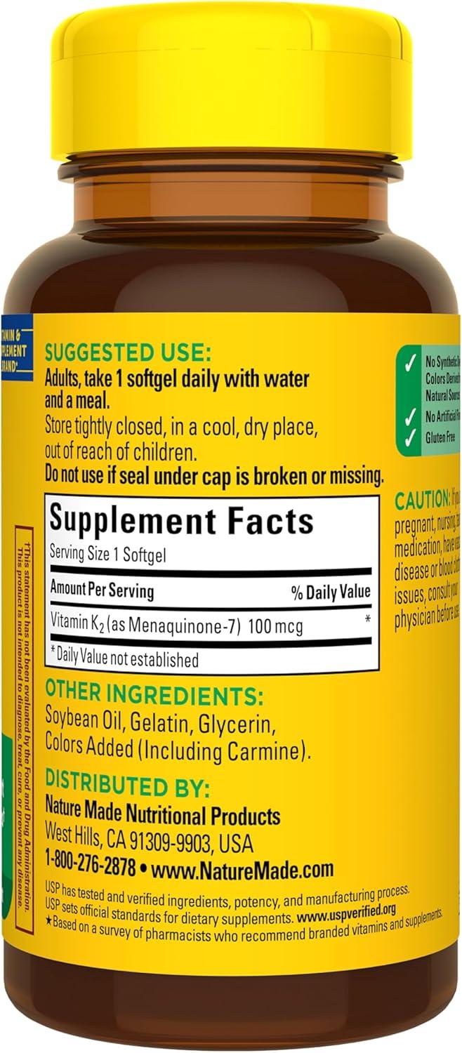 image:imageNature Made Vitamin K2 100 mcg Healthy Bone Supplements Vitamin K2 Supplement 30 Softgels 30 Day Supply