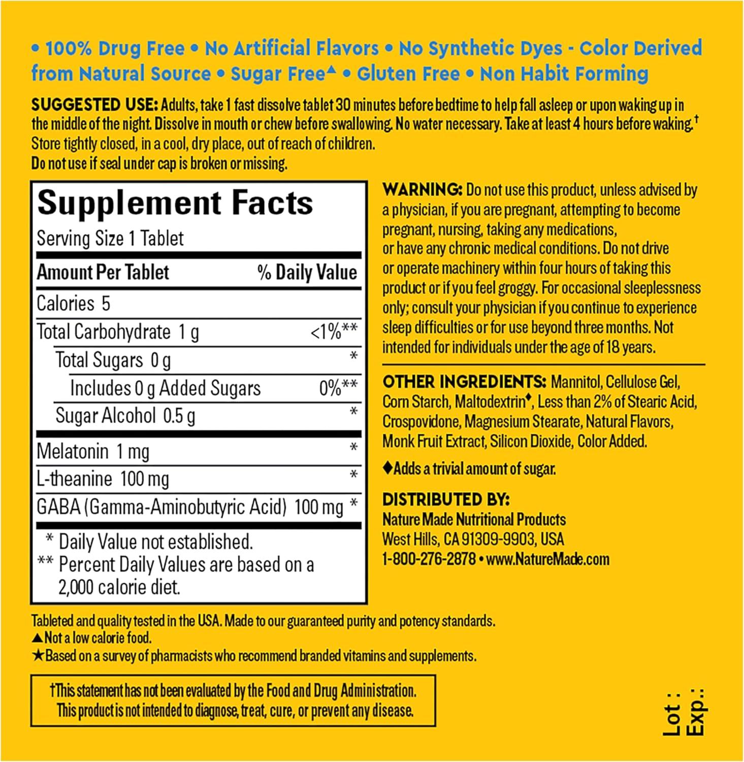 image:imageNature Made Wellblends Back To Sleep Lower Dose Melatonin 1 mg L theanine 100 mg and GABA 100mg Sleep Supplement 40 Fast Dissolve Tablets40 Count Pack of 1