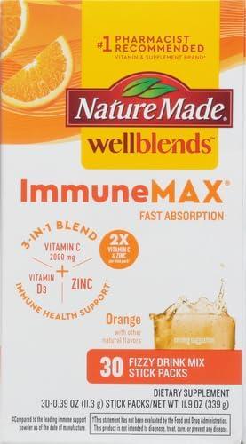 image:imageNature Made Wellblends ImmuneMAX Fizzy Drink Mix Vitamin C 2000mg with Zinc 20 mg Vitamin D3 1000 IU 25 mcg plus Seven B Vitamins and Electrolyte Hydration Blend 30 Stick Packs188 Pound Pack of 2