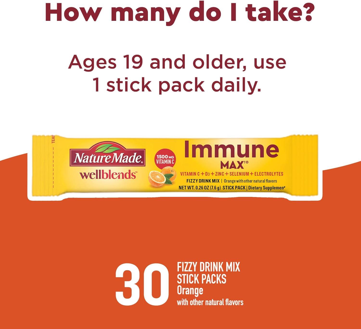 image:imageNature Made Wellblends ImmuneMAX Fizzy Drink Mix Vitamin C 2000mg with Zinc 20 mg Vitamin D3 1000 IU 25 mcg plus Seven B Vitamins and Electrolyte Hydration Blend 30 Stick Packs188 Pound Pack of 2