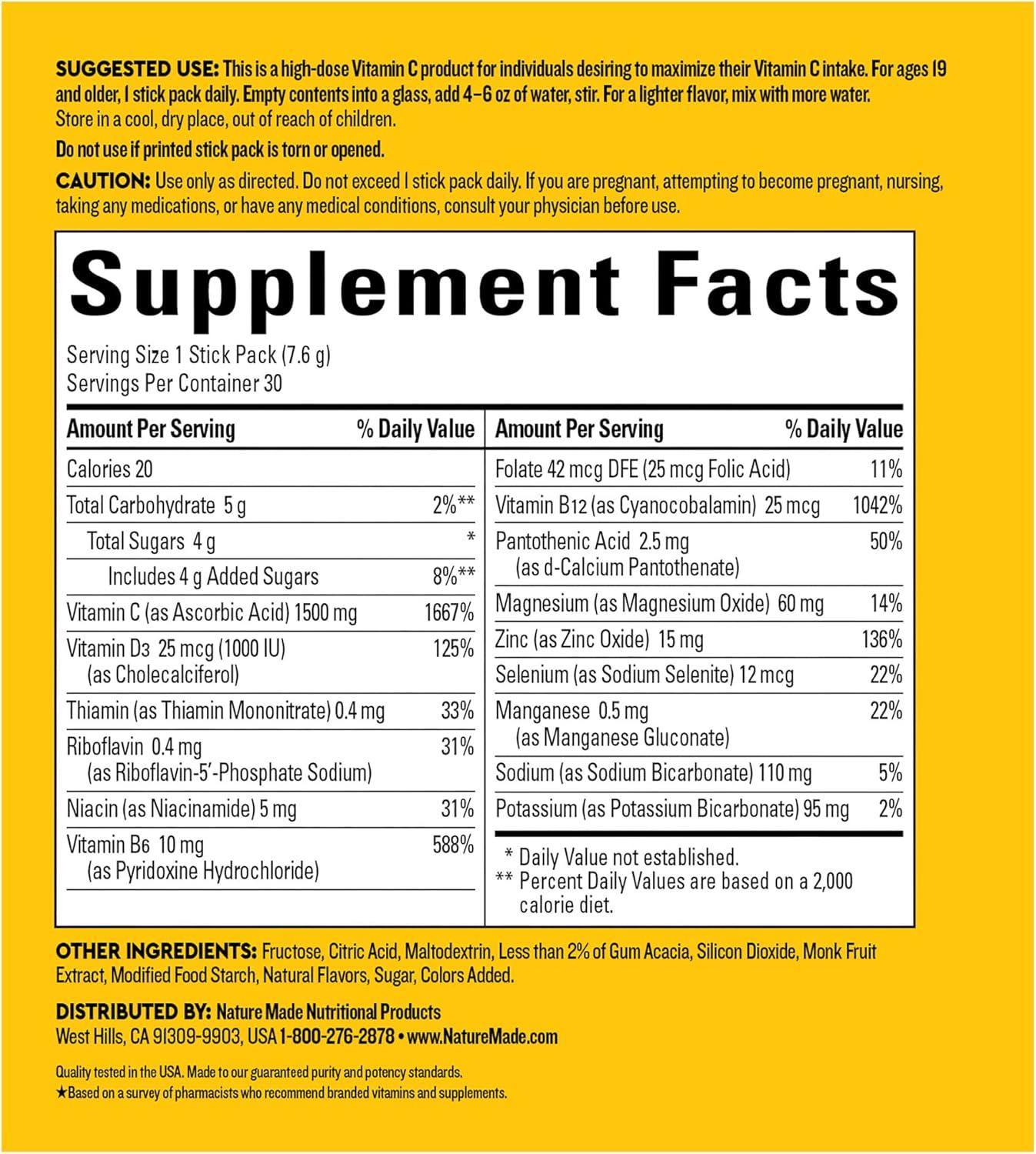 image:imageNature Made Wellblends ImmuneMAX Fizzy Drink Mix Vitamin C 2000mg with Zinc 20 mg Vitamin D3 1000 IU 25 mcg plus Seven B Vitamins and Electrolyte Hydration Blend 30 Stick Packs188 Pound Pack of 2