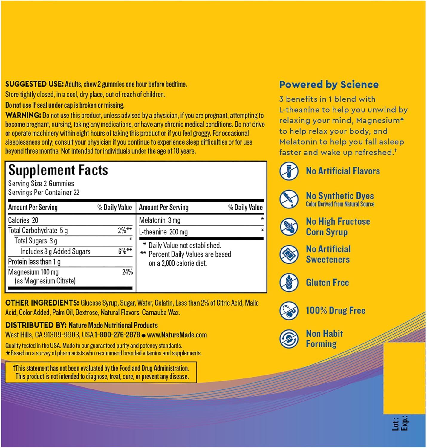 image:imageNature Made Wellblends Sleep and Recover Sleep Aid with Melatonin 3mg to Support Restful Sleep plus L theanine 200mg and Magnesium Citrate 44 Gummies
