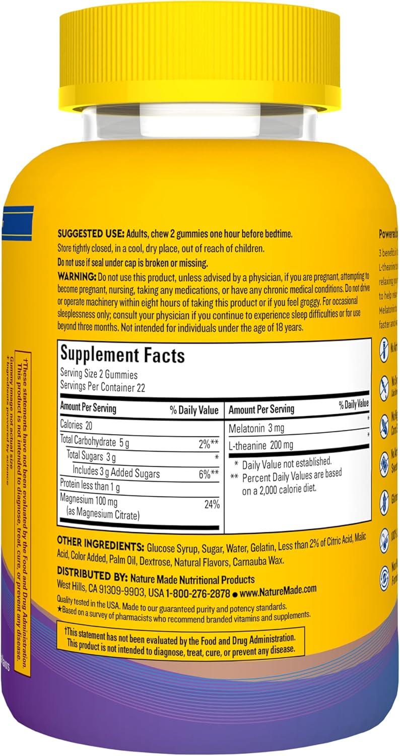 image:imageNature Made Wellblends Sleep and Recover Sleep Aid with Melatonin 3mg to Support Restful Sleep plus L theanine 200mg and Magnesium Citrate 44 Gummies
