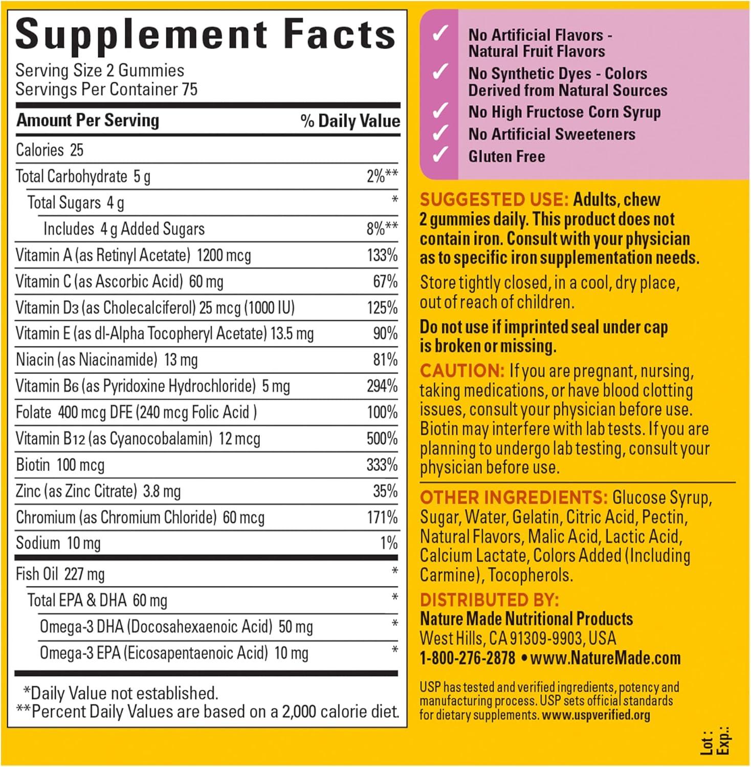 image:imageNature Made Womens Gummy Multivitamins with Omega3 Multivitamin for Women for Daily Nutritional Support 150 Gummies 75 Day SupplyStrawberry Lemon Orange