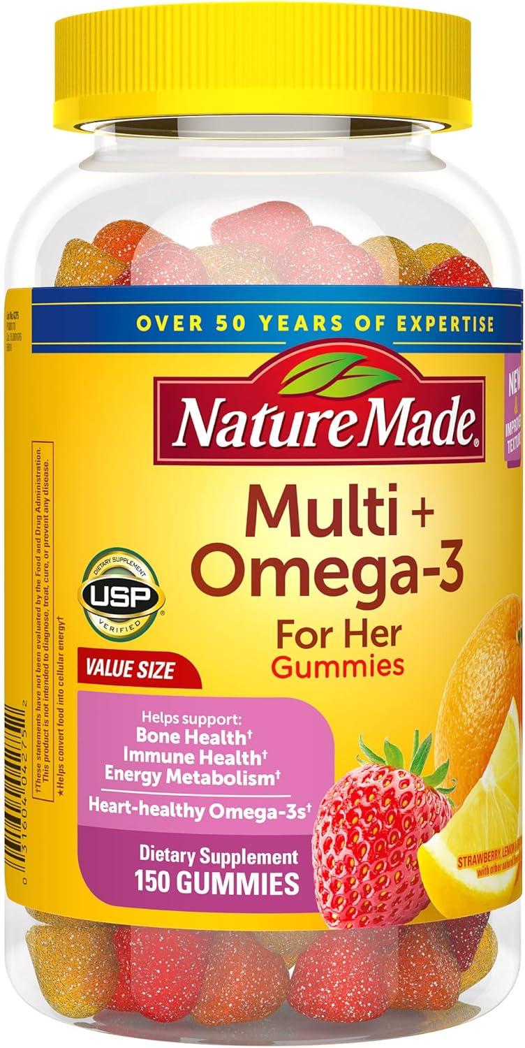 image:imageNature Made Womens Gummy Multivitamins with Omega3 Multivitamin for Women for Daily Nutritional Support 150 Gummies 75 Day SupplyStrawberry Lemon Orange