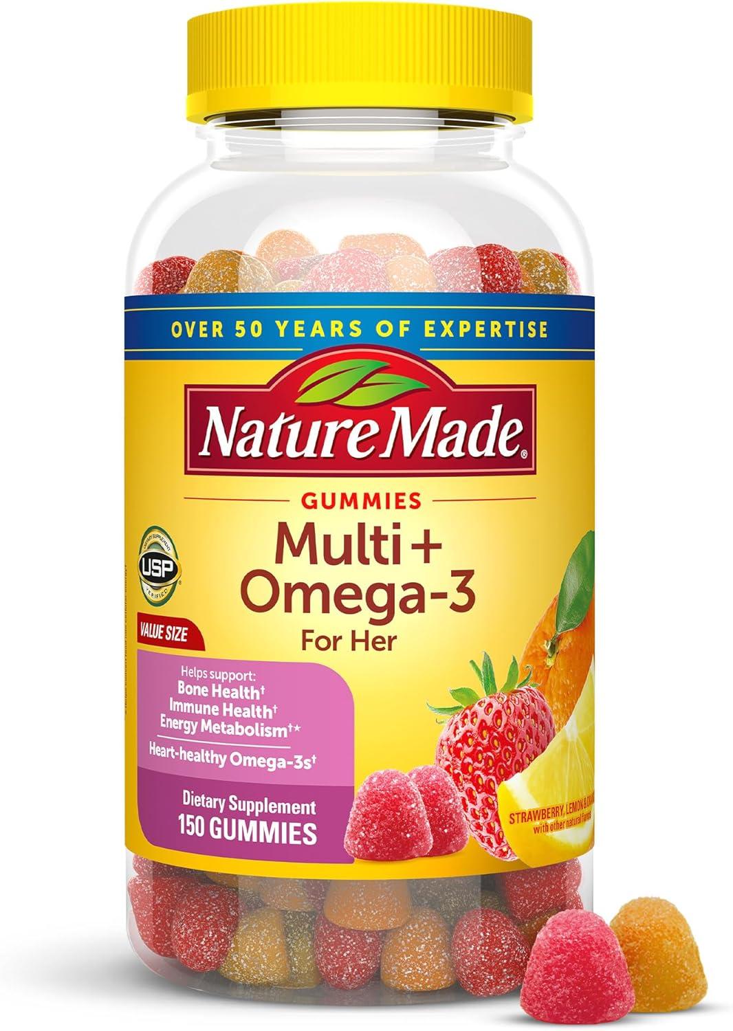 image:imageNature Made Womens Gummy Multivitamins with Omega3 Multivitamin for Women for Daily Nutritional Support 150 Gummies 75 Day SupplyStrawberry Lemon Orange