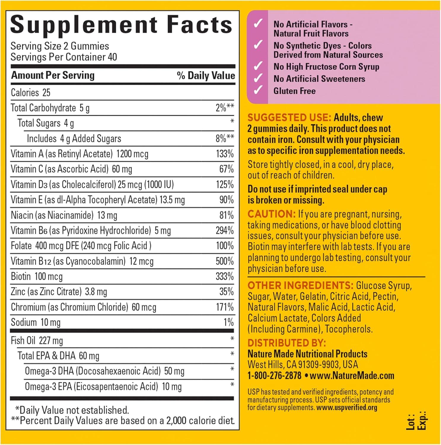 image:imageNature Made Womens Gummy Multivitamins with Omega3 Multivitamin for Women for Daily Nutritional Support 150 Gummies 75 Day SupplyStrawberry Lemon Orange