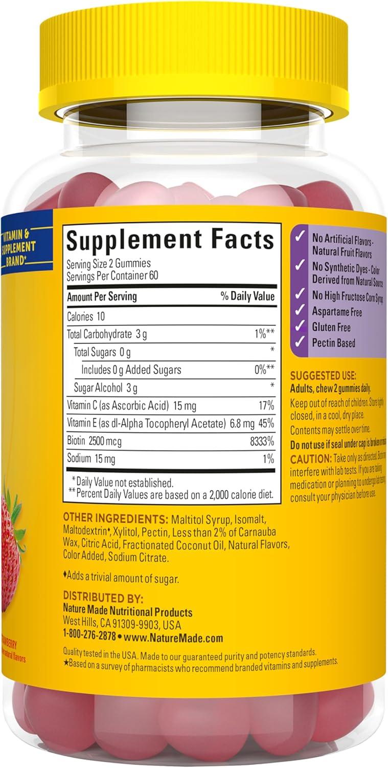 image:imageNature Made Zero Sugar Hair Skin Nails Gummies Biotin 2500 mcg per Serving 120 Sugar Free Gummies 60 Day Supply120 Count Pack of 1