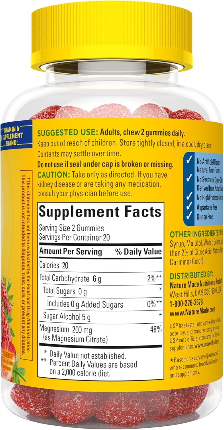 image:imageNature Made Zero Sugar Magnesium Citrate Gummies 200 Mg Per Serving Muscle amp Bone Support Aspartame Free 40 Sugar Free High Absorption Magnesium Gummies 20 Day Supply