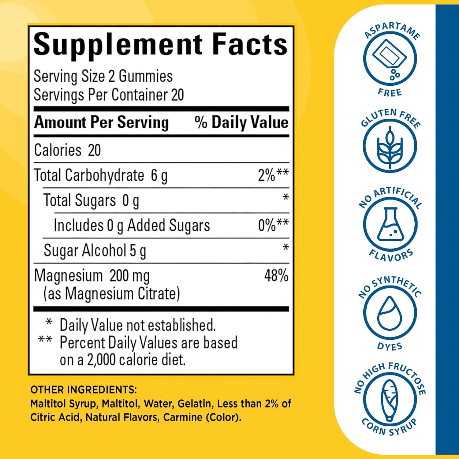 image:imageNature Made Zero Sugar Magnesium Citrate Gummies 200 Mg Per Serving Muscle amp Bone Support Aspartame Free 40 Sugar Free High Absorption Magnesium Gummies 20 Day Supply
