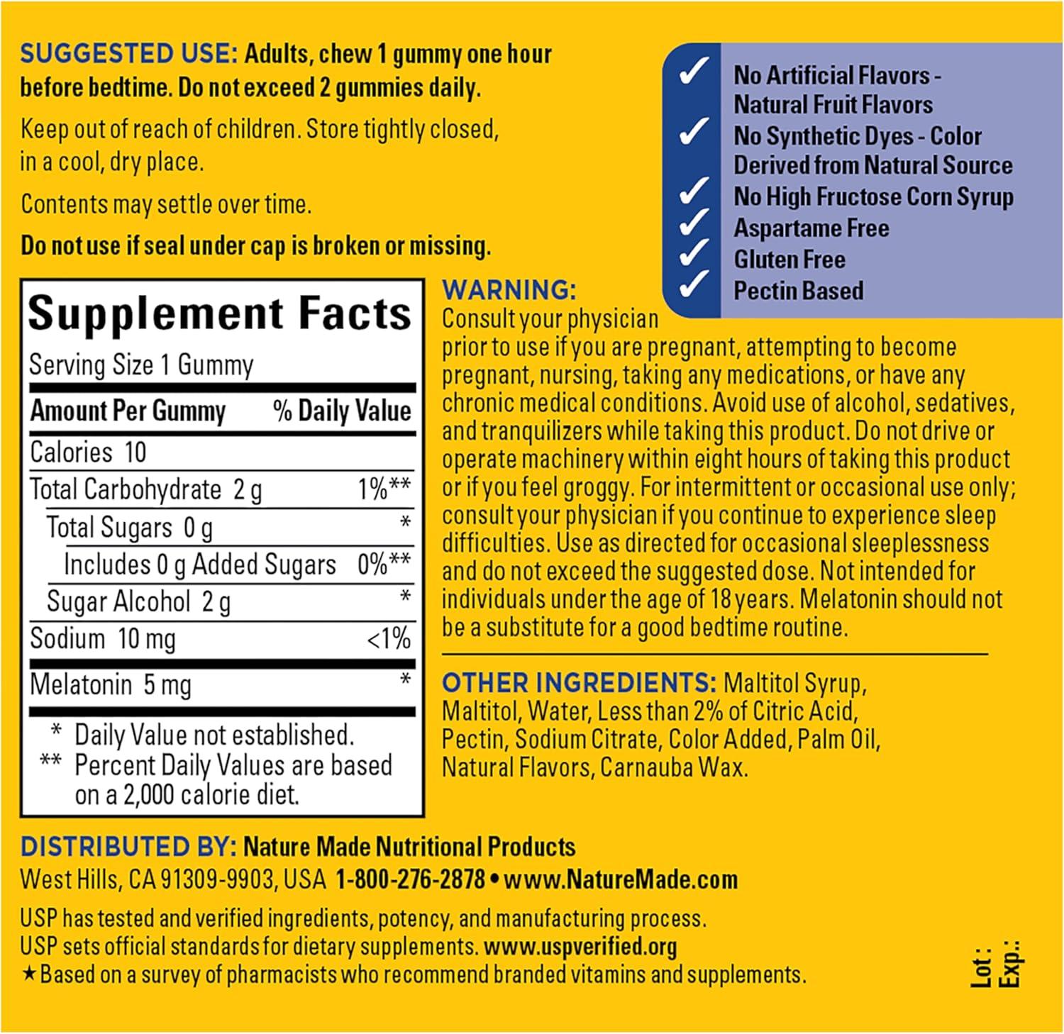 image:imageNature Made Zero Sugar Melatonin 5mg Sleeping Gummies for Adults Extra Strength 100 Drug Free Sleep Aid Aspartame Free 70 Sugar Free Melatonin Gummies 70 Day Supply70 Count Pack of 1