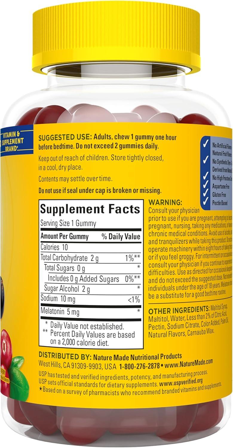 image:imageNature Made Zero Sugar Melatonin 5mg Sleeping Gummies for Adults Extra Strength 100 Drug Free Sleep Aid Aspartame Free 70 Sugar Free Melatonin Gummies 70 Day Supply70 Count Pack of 1
