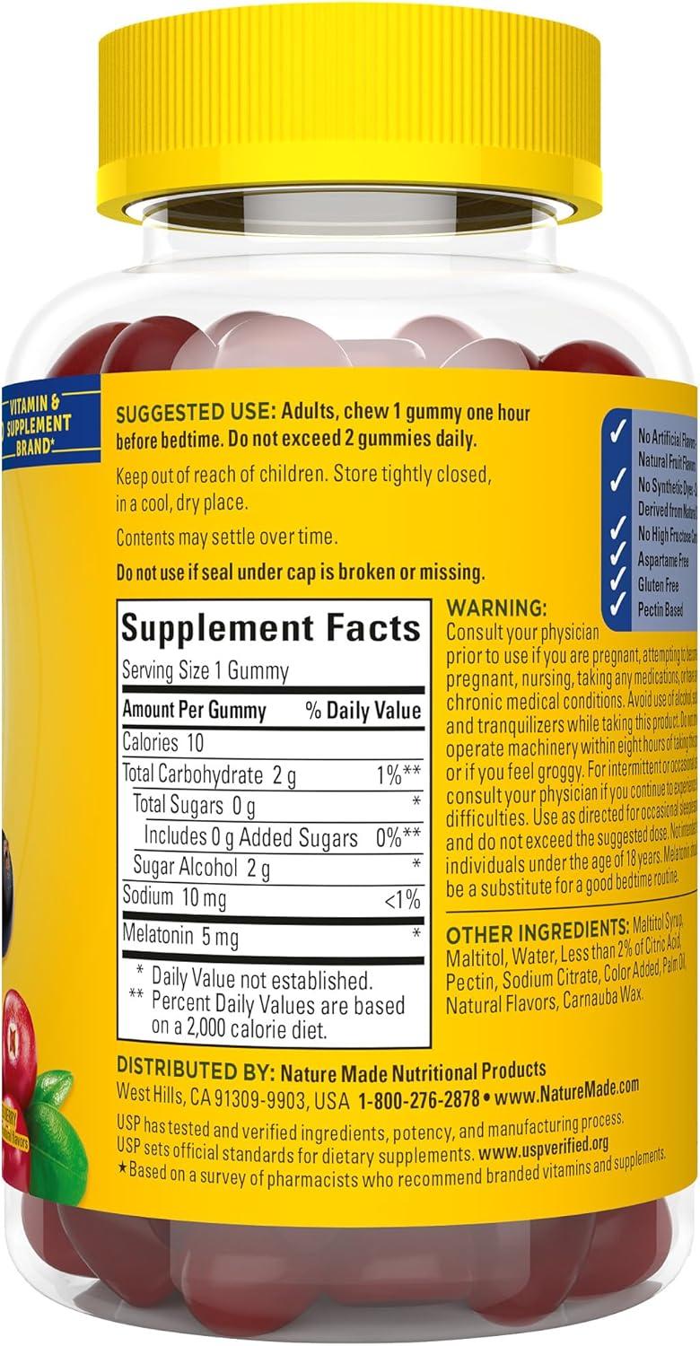 image:imageNature Made Zero Sugar Melatonin 5mg Sleeping Gummies for Adults Extra Strength 100 Drug Free Sleep Aid Aspartame Free 70 Sugar Free Melatonin Gummies 70 Day Supply70 Count Pack of 2