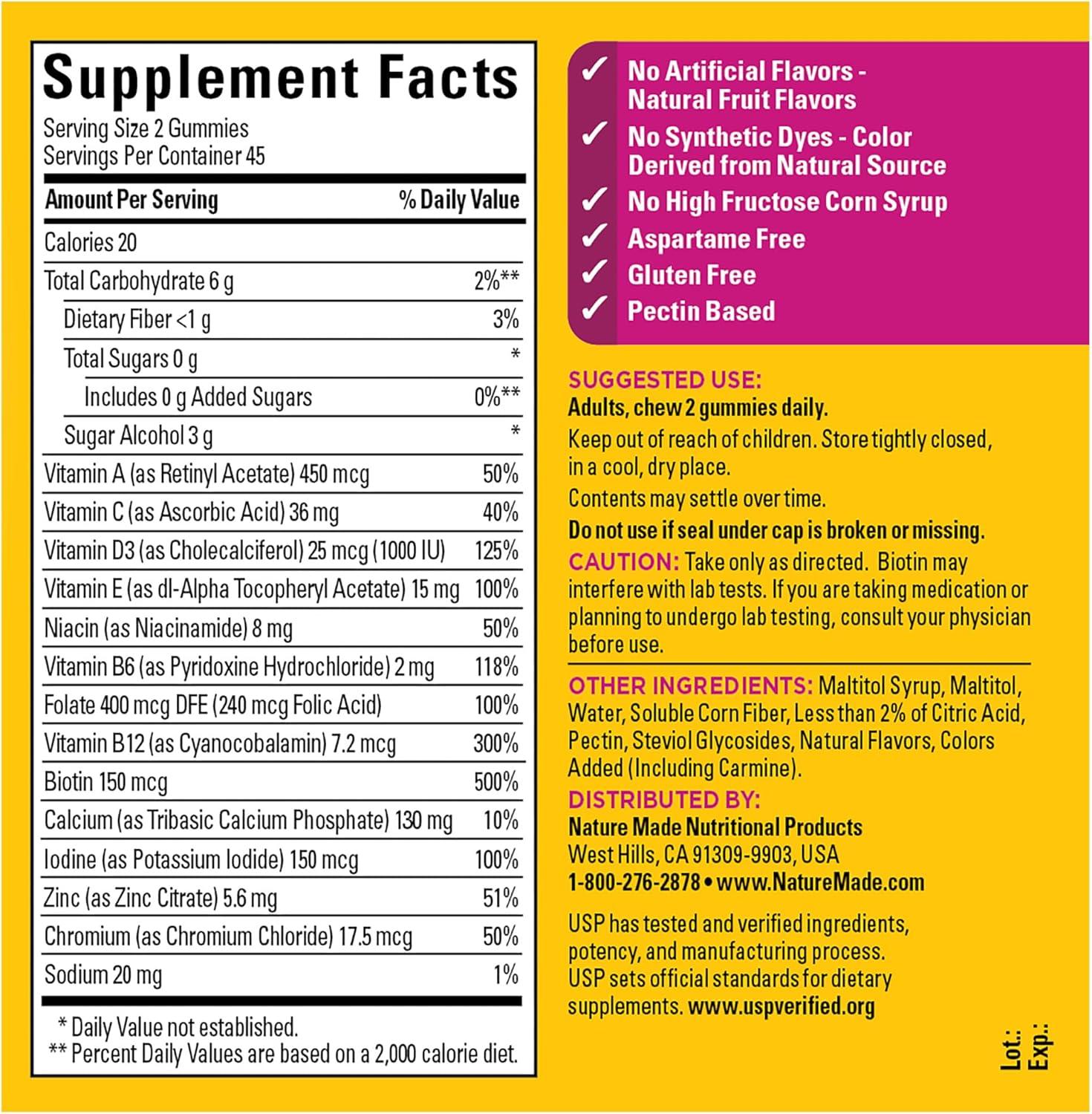 image:imageNature Made Zero Sugar Multivitamin Womens Gummies Bone amp Immune Support Aspartame Free 90 Sugar Free Multivitamin Gummies 45 Day Supply