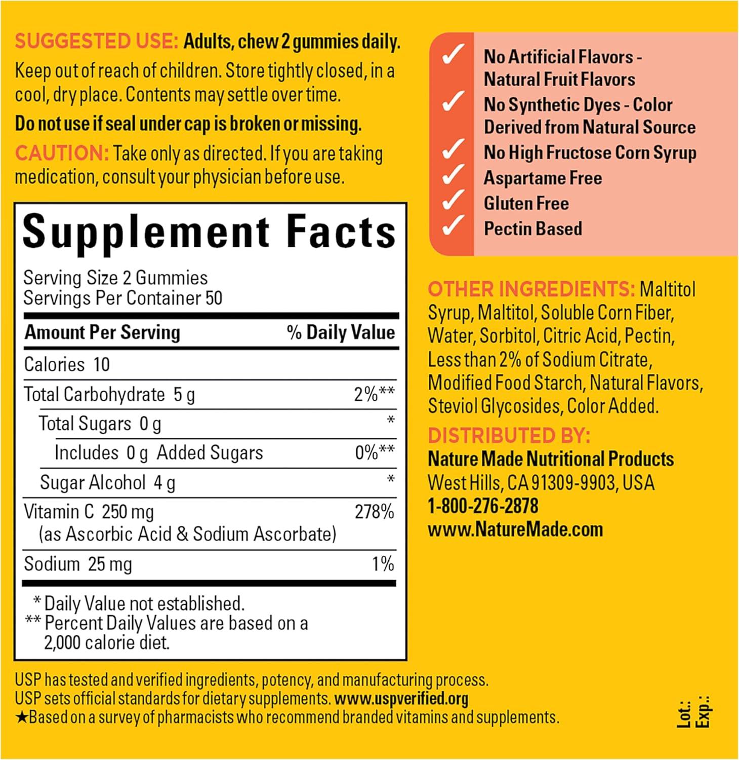 image:imageNature Made Zero Sugar Vitamin C Gummies 250 mg Per Serving Immune amp Antioxidant Support Aspartame Free 100 Sugar Free Vitamin C Gummies 50 Day Supply